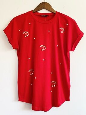 NWT Boutique Cherry Beaded Top Small